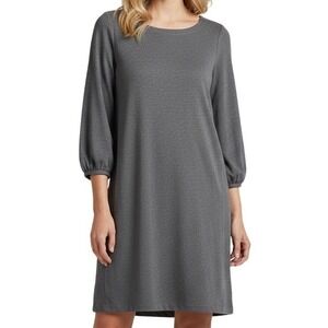 LOFT Petite Grey Textured Knit Crew Neck 3/4 Sleeve Casual Dress SP